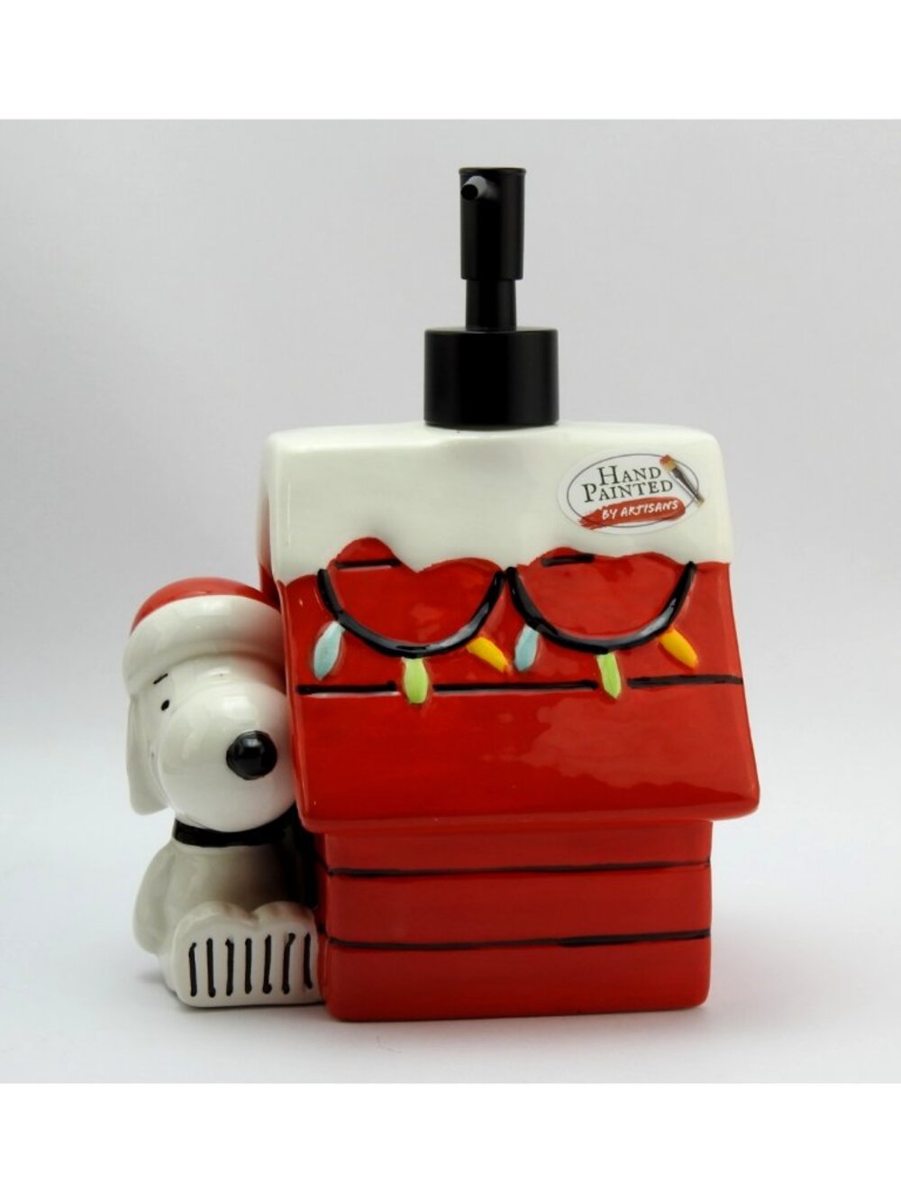 Peanuts Snoopy Christmas Doghouse Ceramic Soap Lotion Dispenser Holiday New